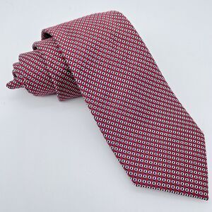 Club Room 100% Silk Necktie Geometric Red/Blue/White Classic Designer 59.5 x 3.5
